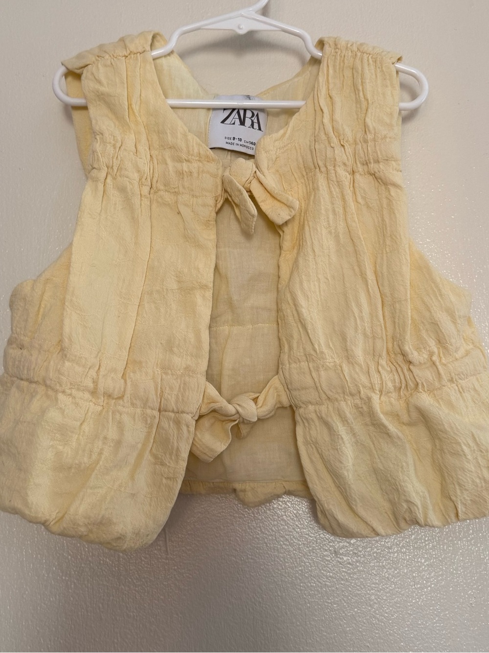 Zara Kids Pale Yellow Cotton Tie-Front Vest